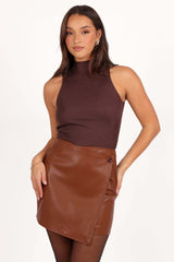 Rebecca Faux Leather Mini Skirt - Camel - XL - Image 31