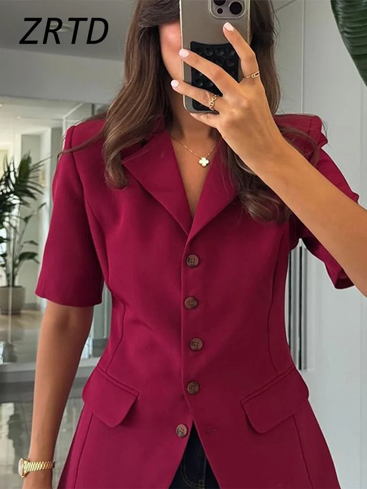 AYDENMONTANA 2025 Spring Summer Women's Elegant Solid Slim Lapel Blazer - Short Sleeve Single Breasted Office Jacket