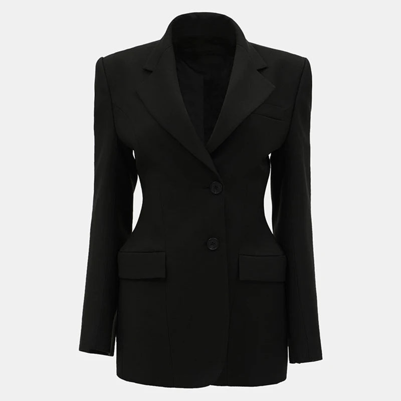 AYDENMONTANA 2025 Spring Women's Elegant Solid Slim Blazer - Long Sleeve Lapel Shoulder Pads Single Breasted Chic Coat
