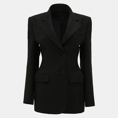 AYDENMONTANA 2025 Spring Women's Elegant Solid Slim Blazer - Long Sleeve Lapel Shoulder Pads Single Breasted Chic Coat