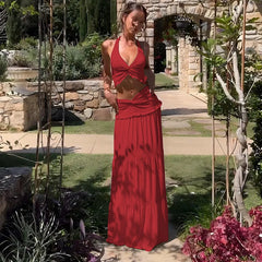 AYDENMONTANA Cryptographic Elegant Co-ord Set - Sleeveless Frill Halter Twist Top & Dress Outfit | Coquette Fashion Two Piece
