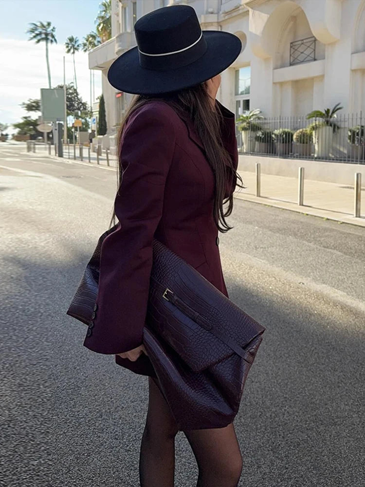 AYDENMONTANA 2025 Spring Women's Elegant Solid Slim Blazer - Long Sleeve Lapel Shoulder Pads Single Breasted Chic Coat