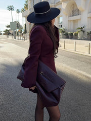 AYDENMONTANA 2025 Spring Women's Elegant Solid Slim Blazer - Long Sleeve Lapel Shoulder Pads Single Breasted Chic Coat