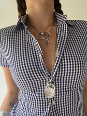 AYDENMONTANA Cuteandpsycho Y2K Plaid Button-Up Blouse - Women's Short Sleeve Turn-Down Neck Vintage 2000s Top