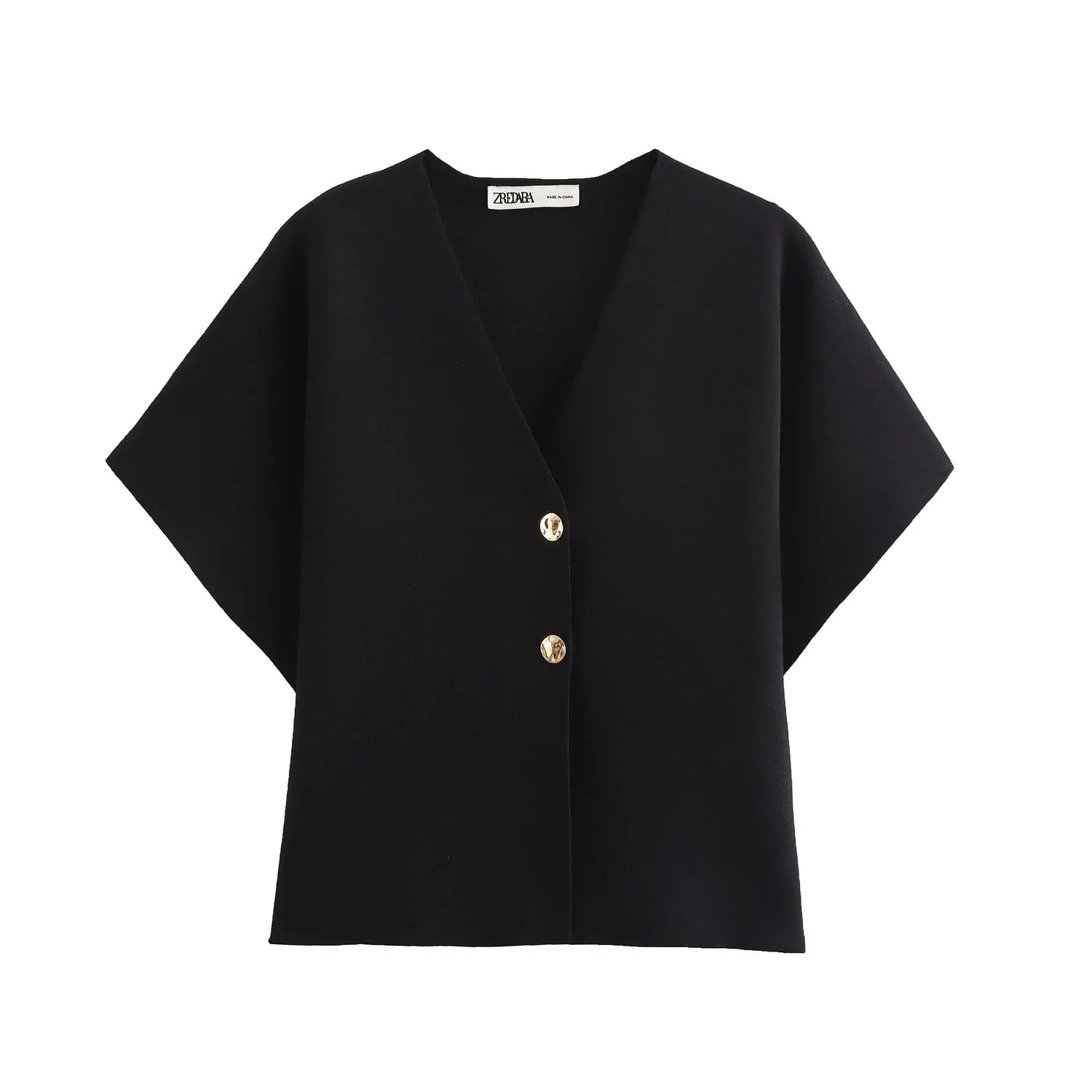 AYDENMONTANA 2024 Autumn Women's European & American Style Flat-Knit Short Sleeve Jacket - V-Neck Street Fashion Knitted Top
