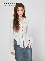AYDENMONTANA CHEERART 2023 Women's Bandage Chiffon Long Sleeve Shirt - Designer Collar Fashion Blouse