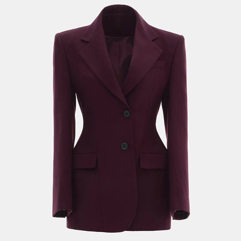 AYDENMONTANA 2025 Spring Women's Elegant Solid Slim Blazer - Long Sleeve Lapel Shoulder Pads Single Breasted Chic Coat