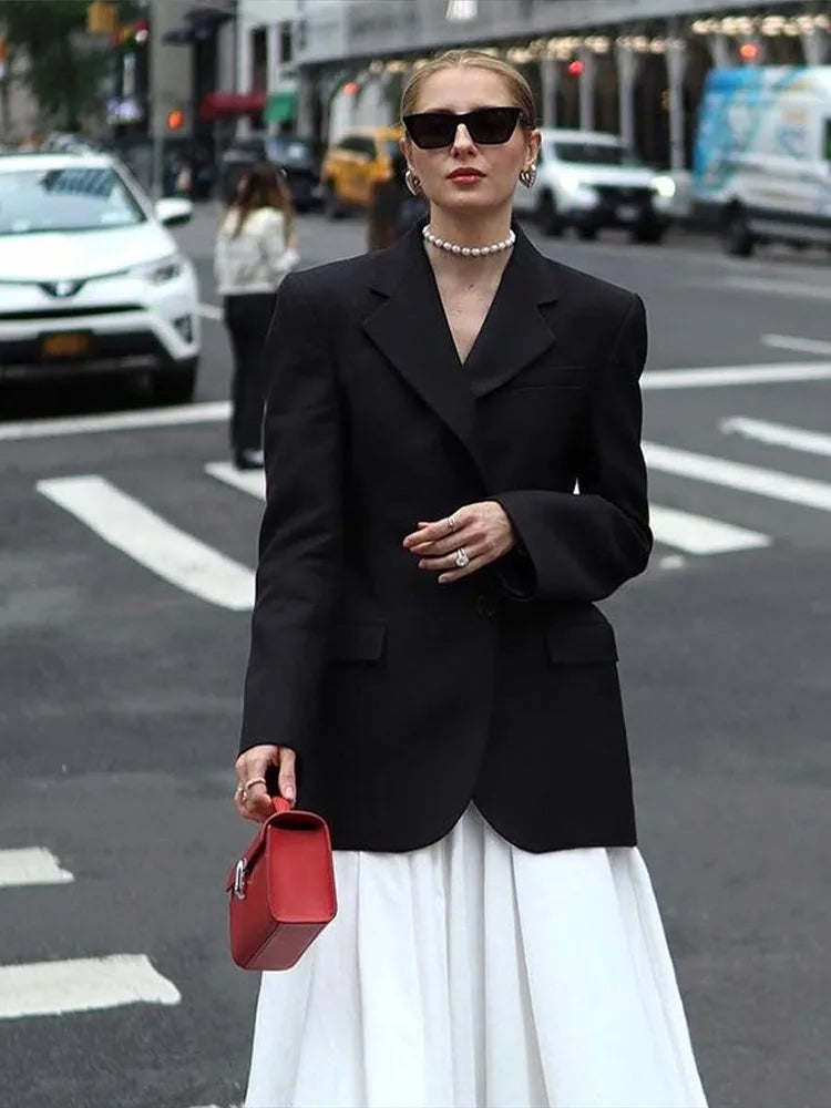 AYDENMONTANA 2025 Spring Women's Elegant Solid Slim Blazer - Long Sleeve Lapel Shoulder Pads Single Breasted Chic Coat