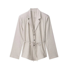 AYDENMONTANA 2025 Summer Women's Casual Lace-Up Blazer Shorts Set - Loose Lapel Full Sleeve Single Breasted Top & Mini Short Street Suit
