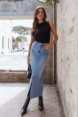 Dana Denim Midi Skirt - Blue Wash - 12 - Image 56