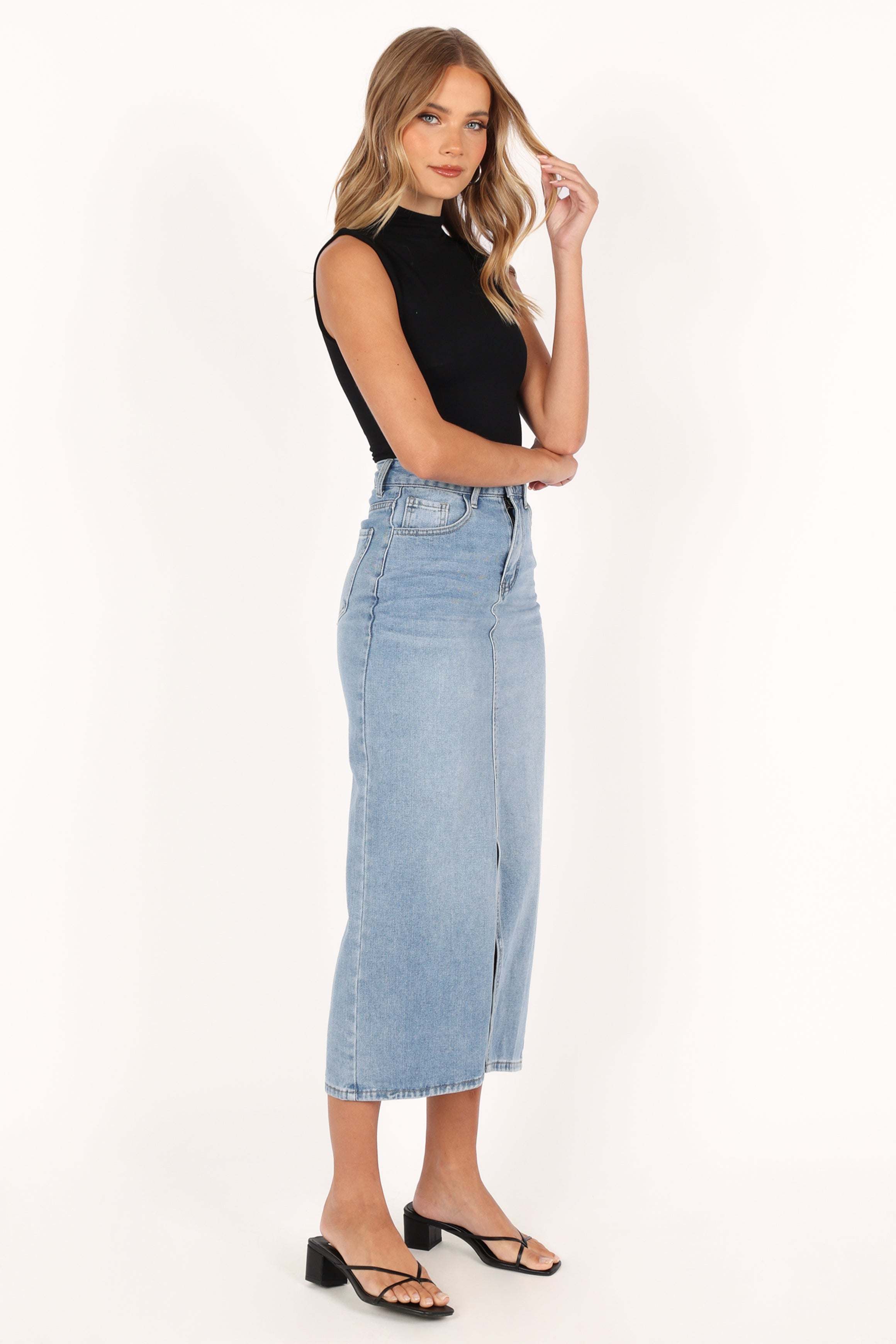 Dana Denim Midi Skirt - Blue Wash - 12 - Image 66